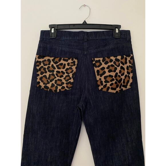 $695 Michael Kors Collection Calf Hair Straight Jean Dark Wash Animal Print EUC - Picture 12 of 14